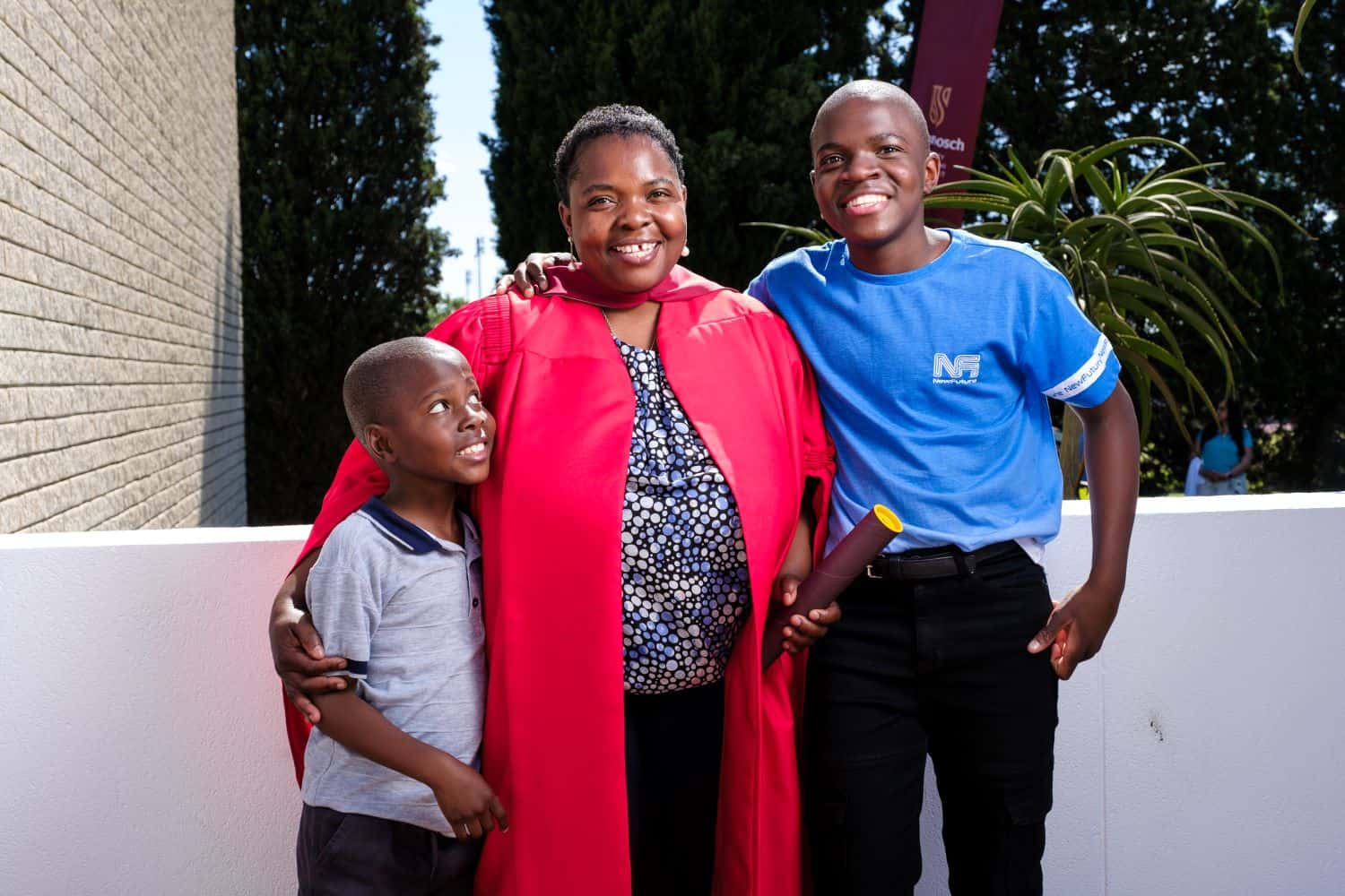 Dr Rachiel Gumbo with her sons Denzel, eight, and Drewllygun, 14. Picture by Stefan Els