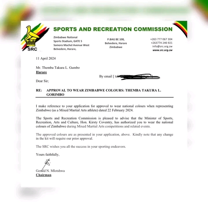 Themba Gorimbo approval letter